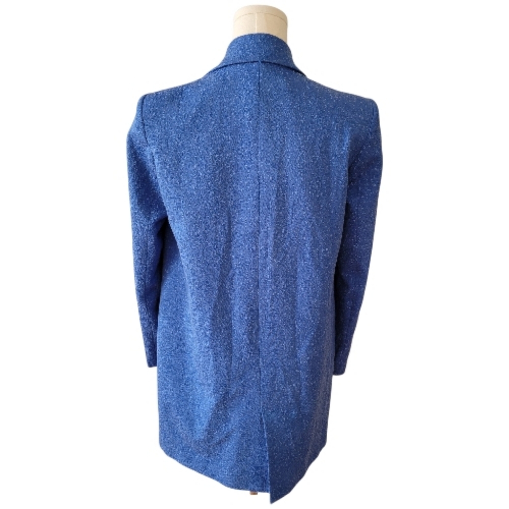 Zara Blue Textured Tweed Oversized Long Coat Size‎ Small - Picture 3 of 4